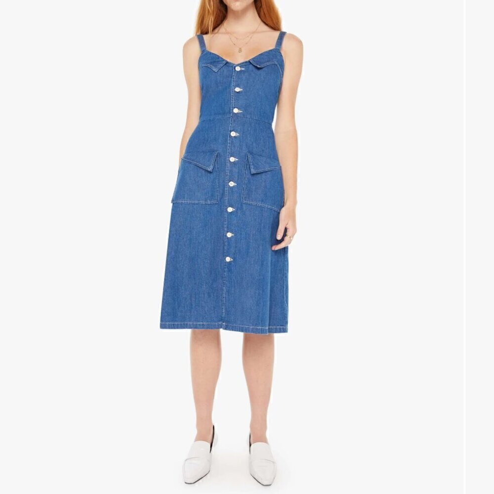 MOTHER Blue Denim Button-Front Midi Dress